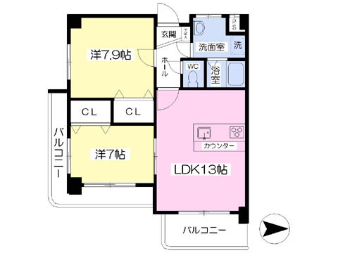 松山市喜与町のマンションの間取り