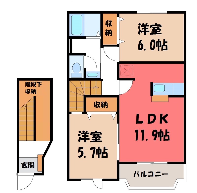 【さくら市卯の里のアパートの間取り】