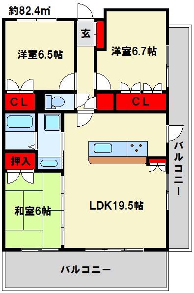 北九州市小倉北区大手町のマンションの間取り