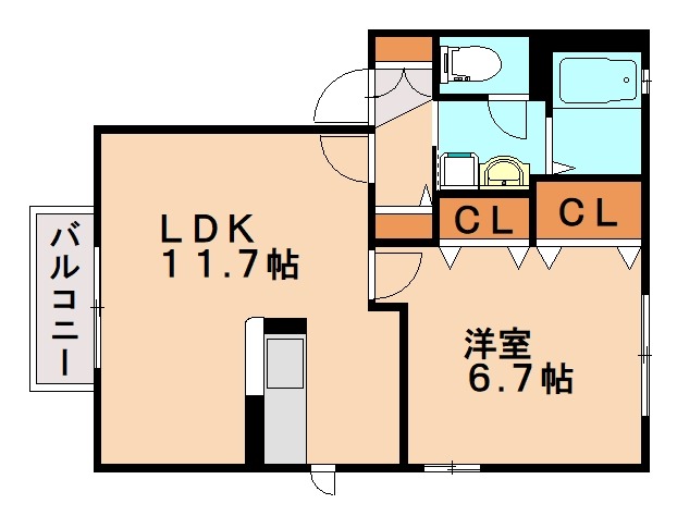 大野城市瓦田のアパートの間取り