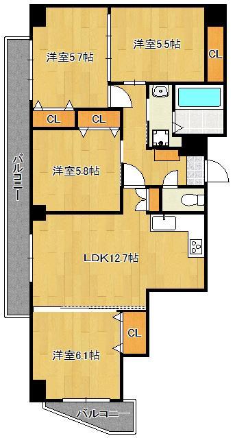 北九州市小倉北区金田のマンションの間取り