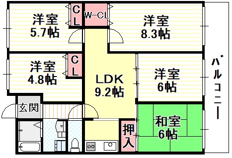 大阪市平野区平野北のマンションの間取り