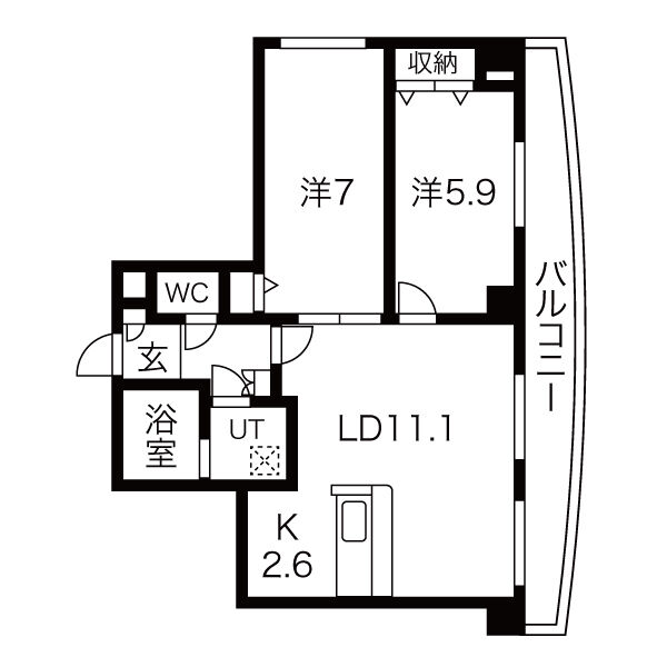 札幌市手稲区西宮の沢六条のマンションの間取り