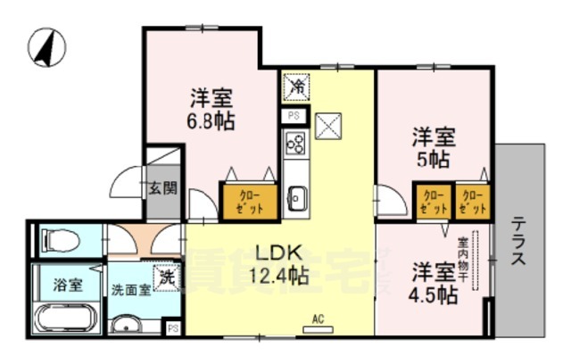 京都市右京区嵯峨石ケ坪町のアパートの間取り