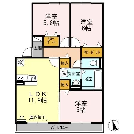 一宮市木曽川町里小牧のアパートの間取り