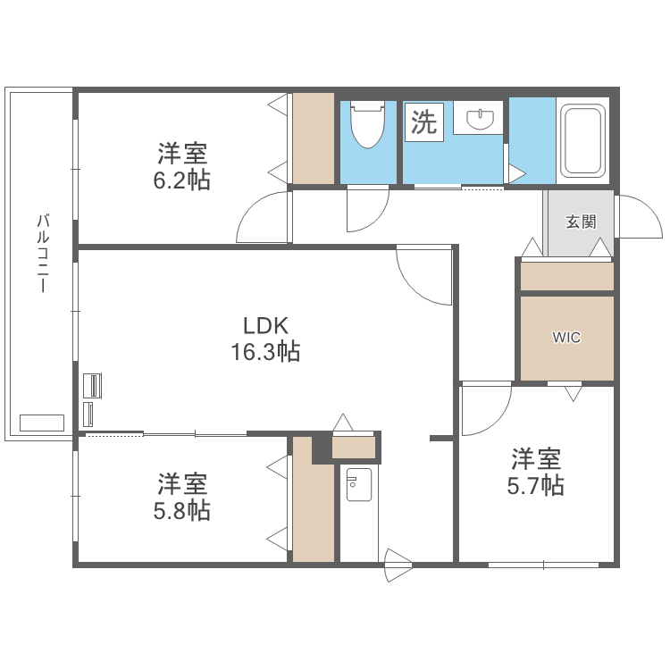 札幌市中央区南十条西のマンションの間取り