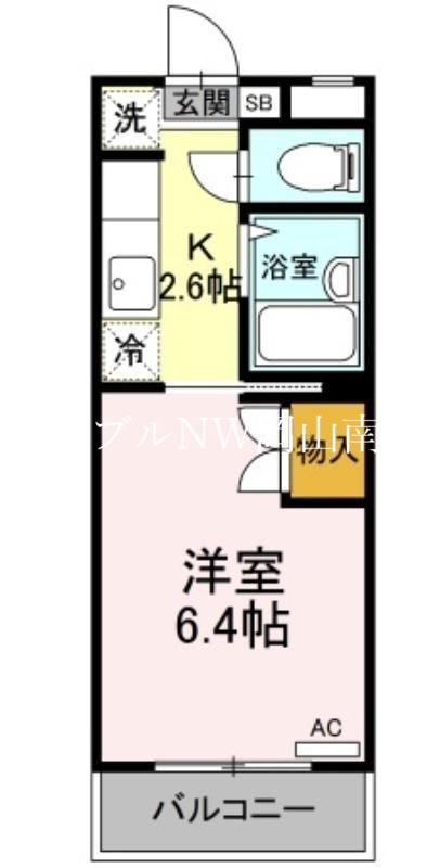 岡山市北区奥田西町のマンションの間取り