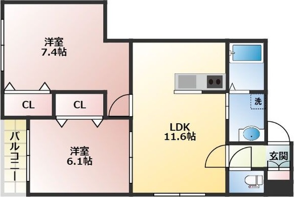 札幌市西区八軒七条西のマンションの間取り