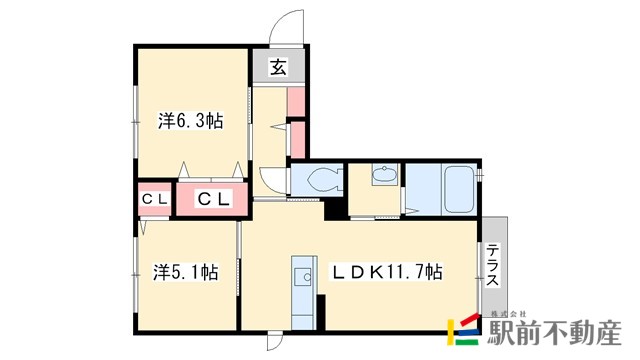 筑紫野市上古賀のアパートの間取り