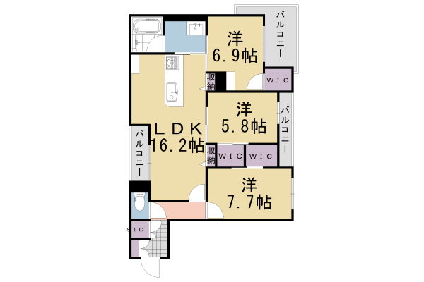 長岡京市天神のマンションの間取り