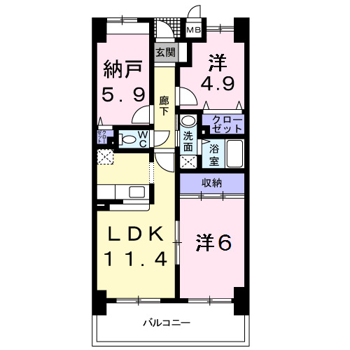 泉佐野市鶴原のマンションの間取り