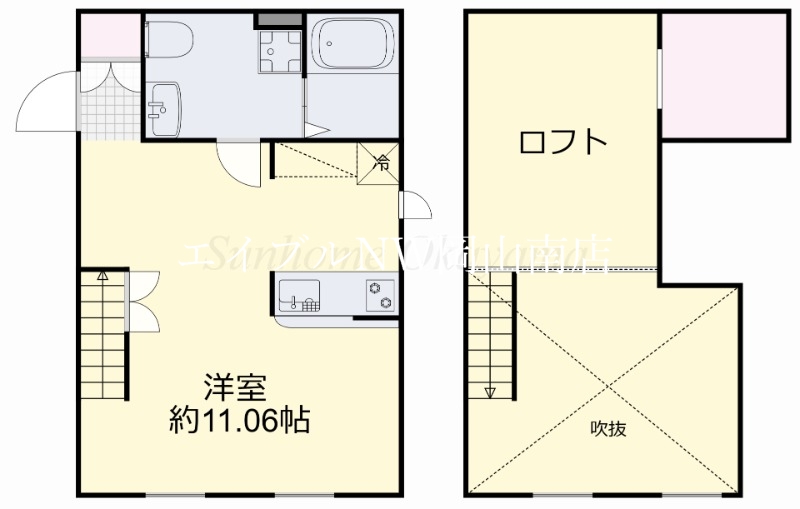 岡山市北区津倉町のアパートの間取り