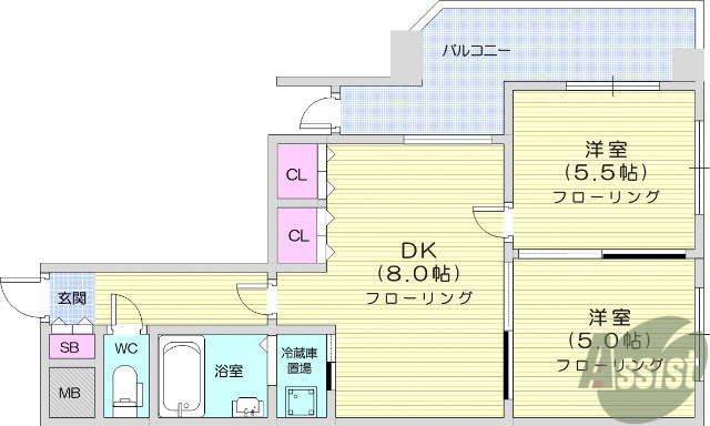 仙台市青葉区五橋のマンションの間取り