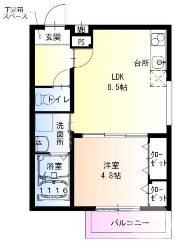 堺市東区白鷺町のアパートの間取り