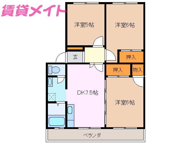 鈴鹿市石垣のマンションの間取り