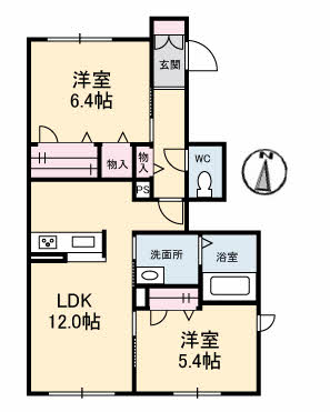 丸亀市山北町のアパートの間取り