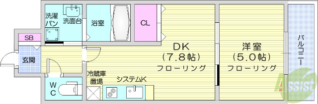 仙台市宮城野区二十人町のマンションの間取り