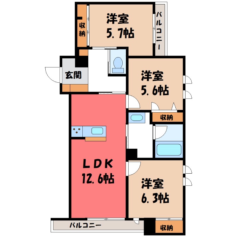 小山市西城南のアパートの間取り