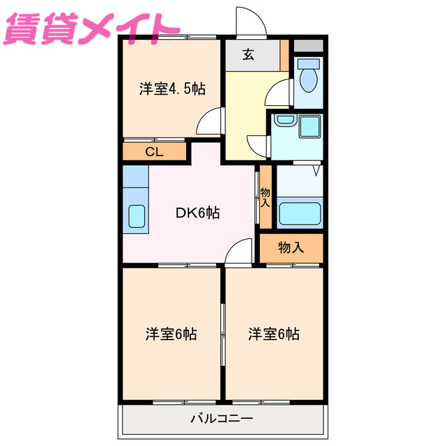 鈴鹿市長太旭町のマンションの間取り