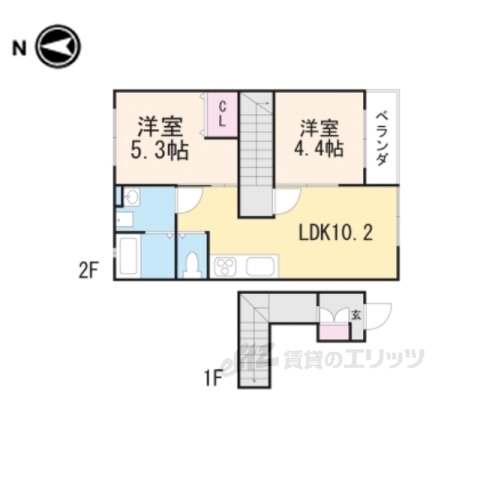 南丹市園部町横田のアパートの間取り