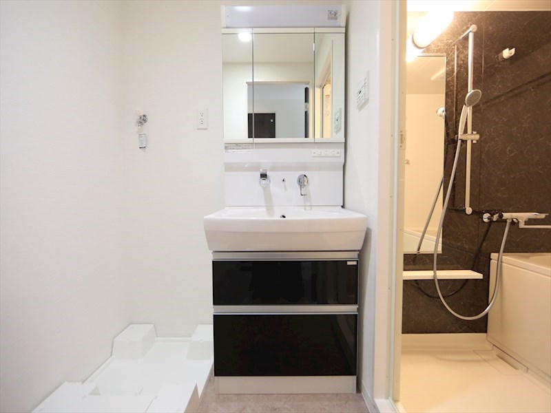 洗面設備　脱衣所　独立洗面台（シャンプードレッサー付）収納スペース有