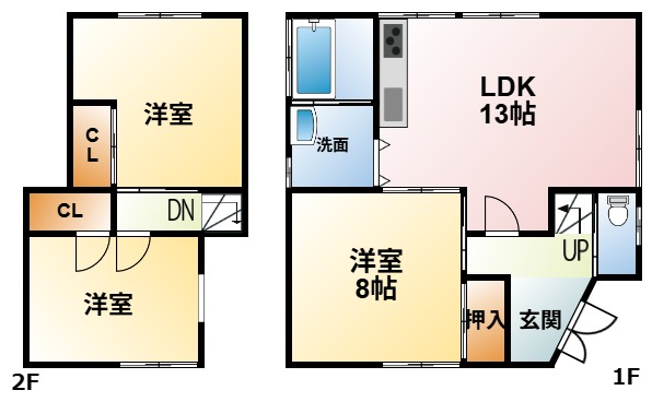ＪＲ東金線 求名駅 徒歩25分 2階建 築46年の間取り写真