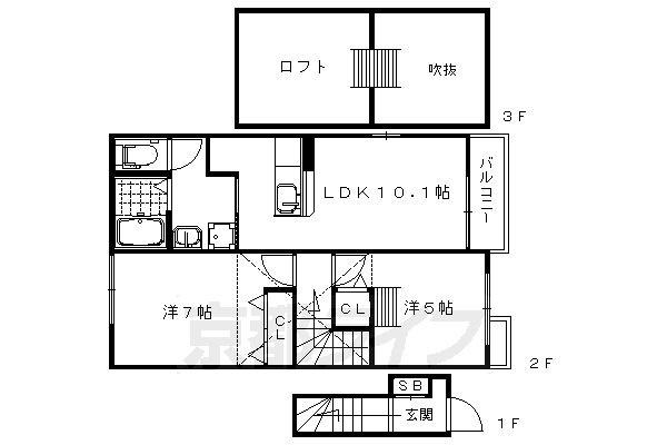 京都市右京区常盤下田町のアパートの間取り