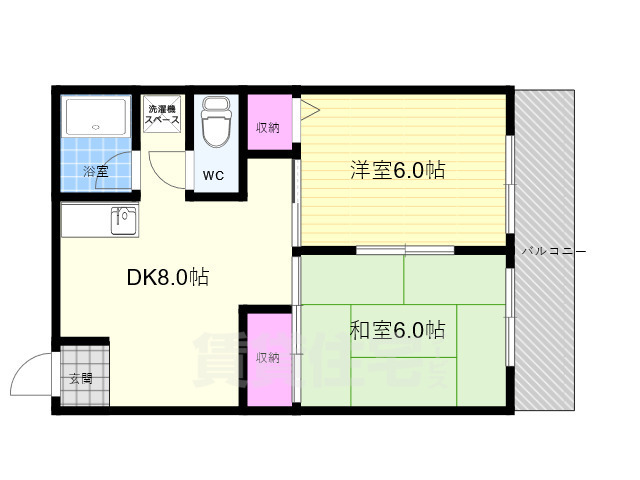 京都市中京区西ノ京三条坊町のマンションの間取り