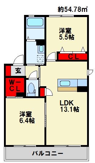 遠賀郡水巻町頃末南のアパートの間取り