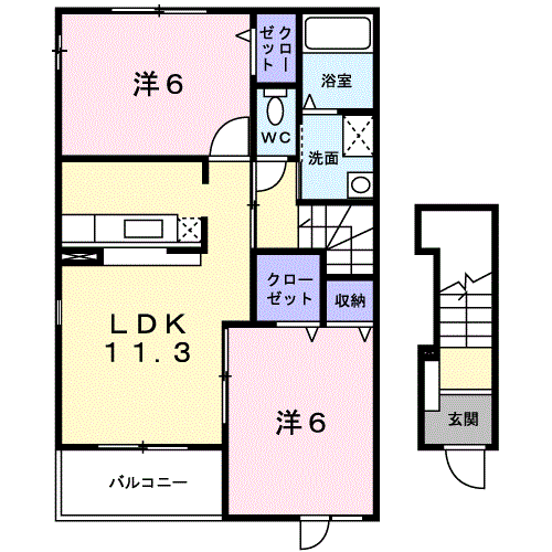 岡山市南区新福のアパートの間取り