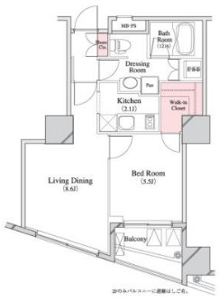 中央区八丁堀のマンションの間取り