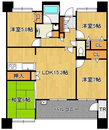 北九州市小倉北区木町のマンションの間取り