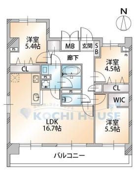 高知市朝倉のマンションの間取り