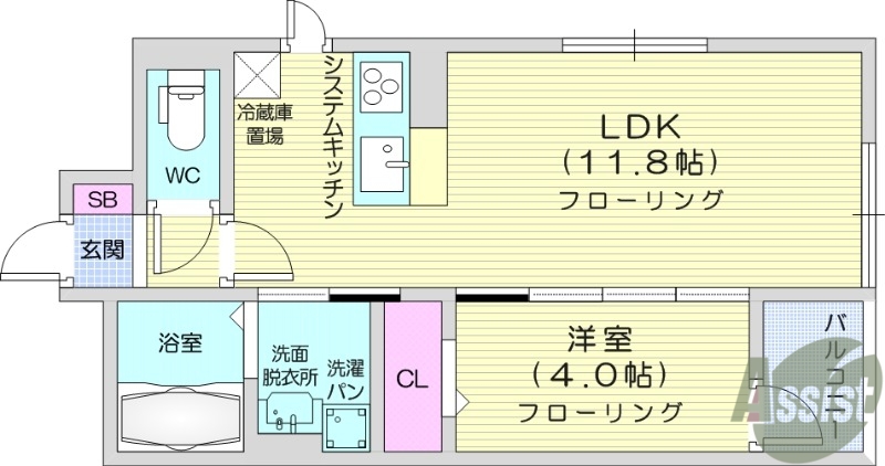 仙台市青葉区広瀬町のアパートの間取り