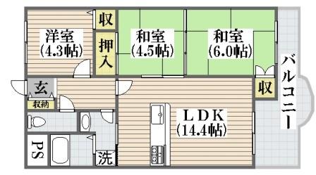 大阪市平野区西脇のマンションの間取り