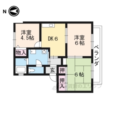 京都市山科区小山谷田町のアパートの間取り