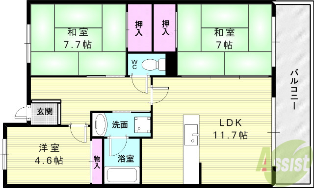 神戸市北区鈴蘭台北町のマンションの間取り