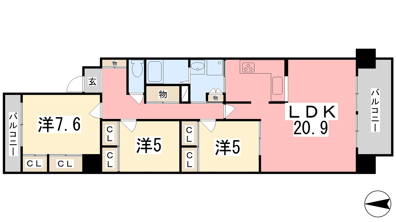 姫路市東雲町のマンションの間取り