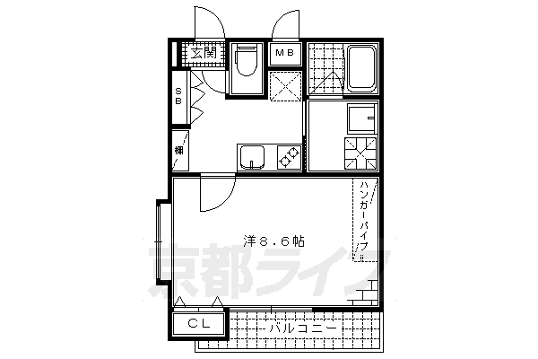 京都市伏見区深草西浦町８丁目のマンションの間取り