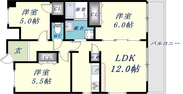 東大阪市新家中町のマンションの間取り