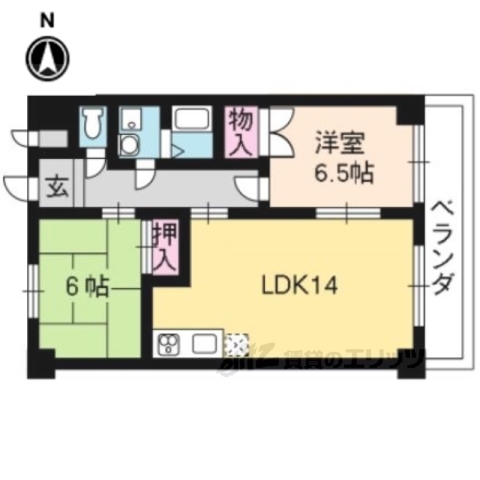 京都市右京区梅津上田町のマンションの間取り