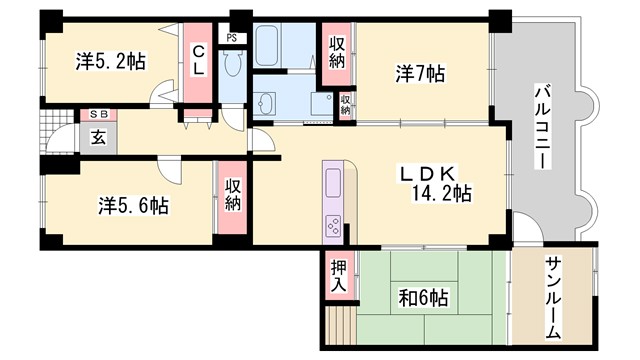 姫路市増位新町のマンションの間取り