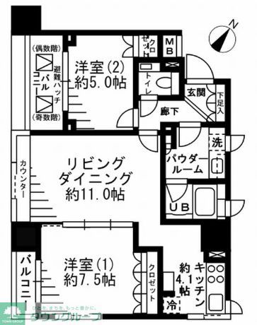 中央区勝どきのマンションの間取り