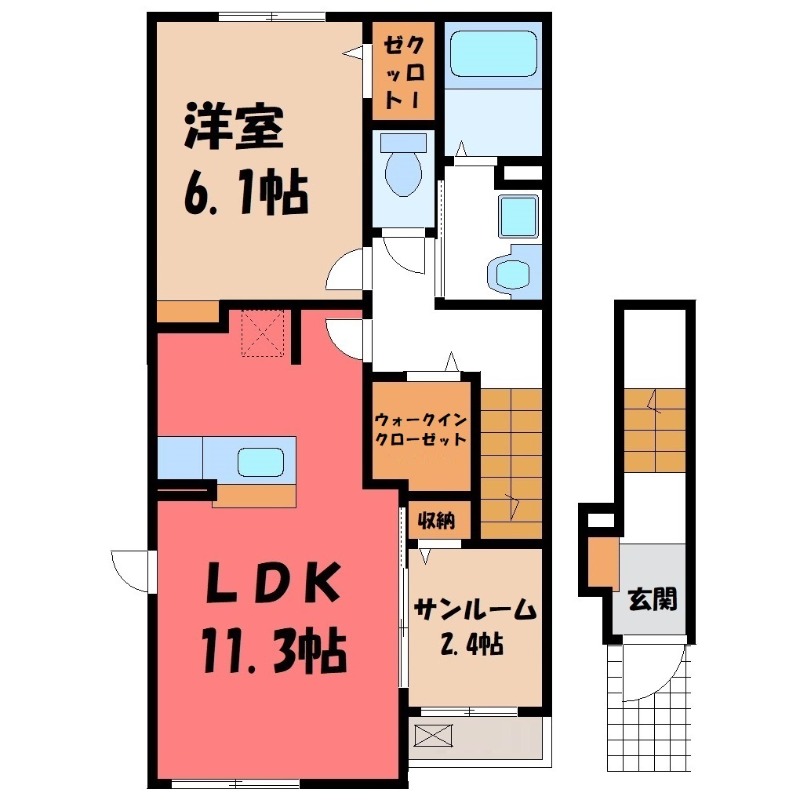 【小山市大字間々田のアパートの間取り】