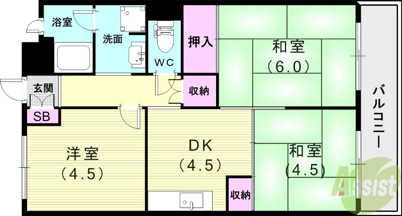 西宮市末広町のマンションの間取り