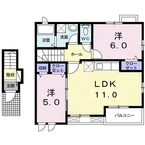 丸亀市飯山町西坂元のアパートの間取り