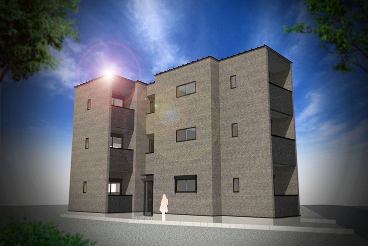 建物外観　外観パース　オートロック付　宅配ＢＯＸ有り