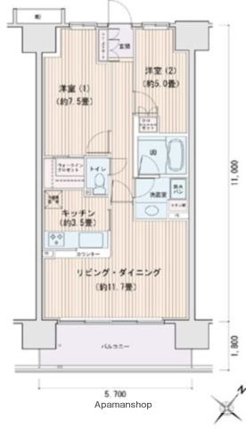 東京メトロ有楽町線 豊洲駅 徒歩5分 14階建 築19年の間取り写真