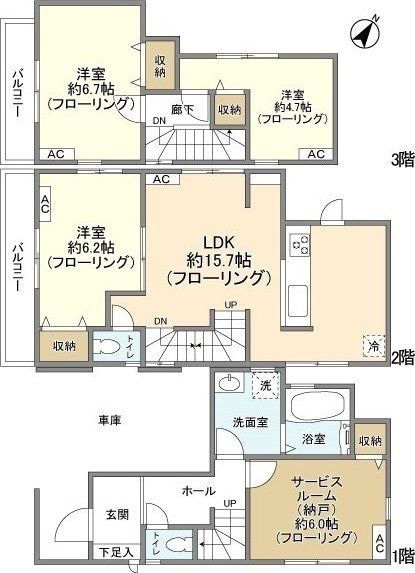 東武東上線 下赤塚駅 徒歩15分 3階建 築6年の間取り写真