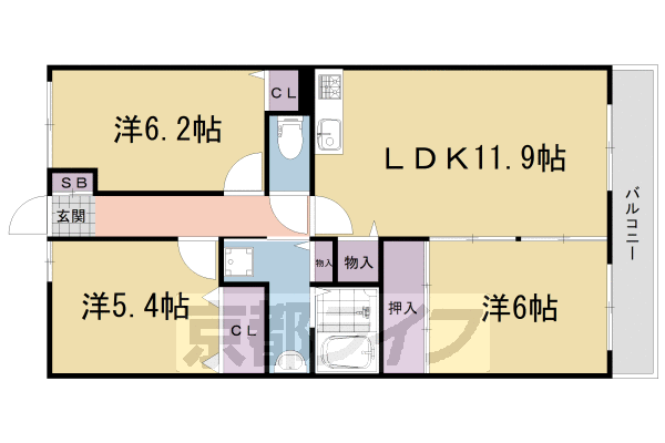 宇治市小倉町のマンションの間取り